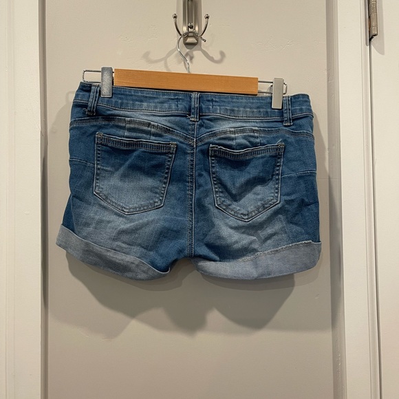 WAX Jeans Butt I Love You Distressed Blue Denim Shorts Size Medium - Picture 2 of 4
